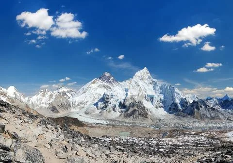 Mount Everest himalaya panoramic view from Kala Patthar Stock Photos