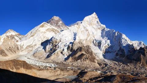Mount Everest sunset panoramic view Stock Photos