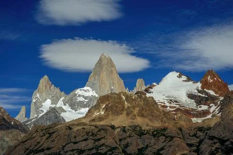 Mount Fitz Roy Dramatic Granite Peaks Patagonia Argentina Stock Photos