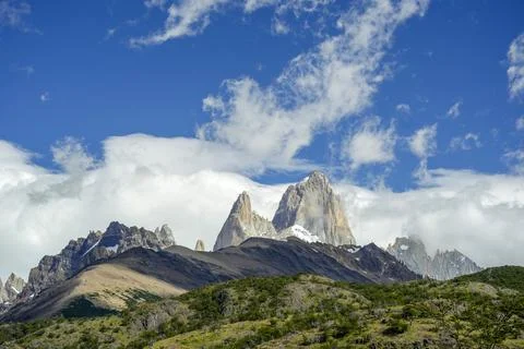 Mount Fitz Roy Dramatic Peaks Rising Above Patagonian Landscape Stock Photos