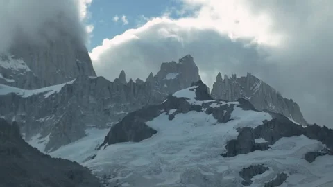 Mount Fitz Roy range, with a storm forming behind the mountains Stock Footage 255687274