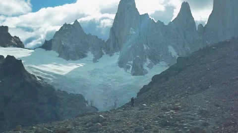Mount Fitz Roy range, with a storm forming behind the mountains Stock Footage 255687275