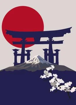 Mount fuji and torii gate Stock Illustration