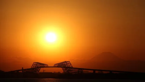 Mount Fuji Beyond the Tokyo Gate Bridge Stock Footage 327615130