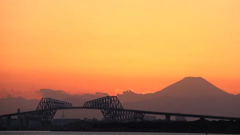 Mount Fuji Beyond the Tokyo Gate Bridge Stock Footage 327615198