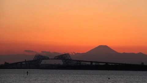 Mount Fuji Beyond the Tokyo Gate Bridge Stock Footage 327615268