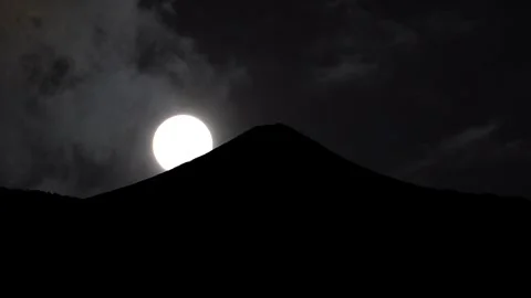Mount Fuji, Full Moon with Clouds Time-lapse Stock Footage 286221619