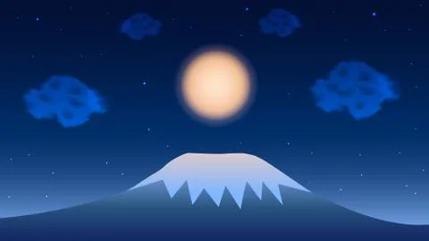Mount Fuji with the moon and clouds Stock Illustration