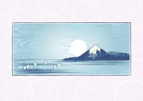 Mount Fuji with Moon Design Stock Illustration