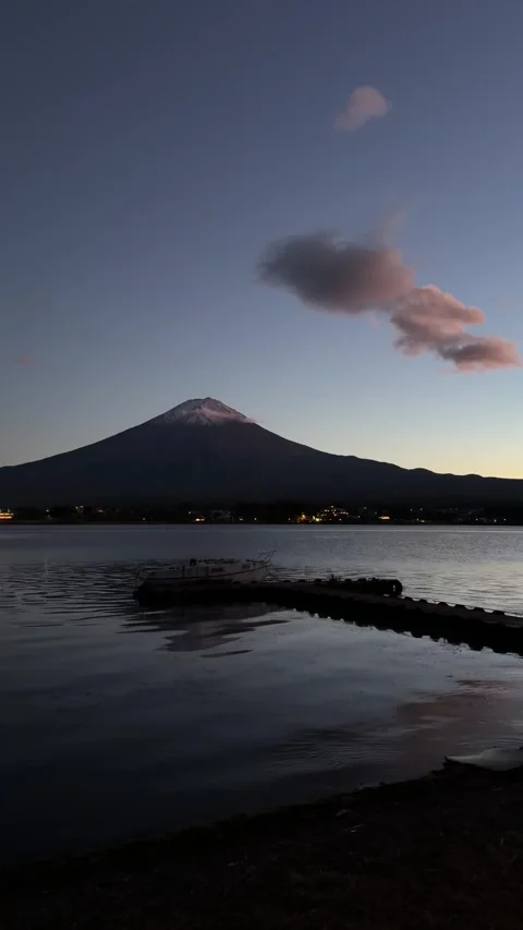 Mount Fuji Reflected in Lake Kawaguchi at Autumn Sunset, Japan Stock Footage 340857311