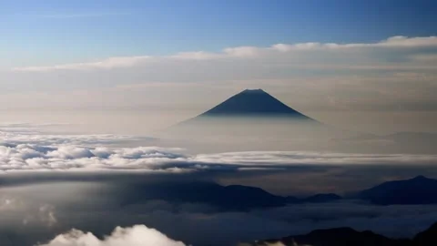 Mount Fuji Rising Above The Clouds In The Morning Stock Footage 330351315
