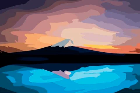 Mount Fuji San is reflected on the lake Stock Illustration