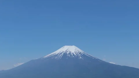 Mount Fuji with Snow-Capped Peak Under Clear Blue Sky, Aerial View, Japan Stock Footage 339377589