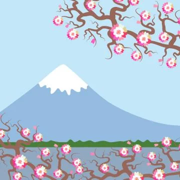 Mount Fuji, Spring Nature background with Japanese cherry blossoms, sakura pi Stock Illustration