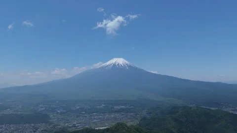 Mount Fuji Summit Reveal with Slow Tilt Down on Clear Blue Sky Day Stock Footage 339462074