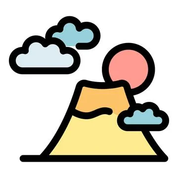 Mount fuji with sun and clouds, minimalist japanese landscape Stock Illustration