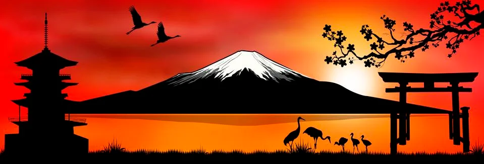 Mount Fuji at sunset Stock Illustration