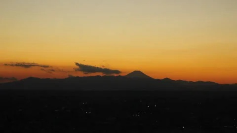 Mount Fuji Sunset Timelapse with Cityscape, Japan Stock Footage 343908355