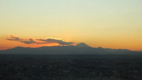 Mount Fuji Sunset Timelapse with Cityscape, Japan Stock Footage 343908652