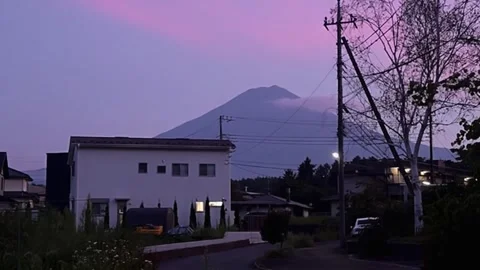 Mount Fuji Sunset View From Small Town, Japan Stock Footage 330351282