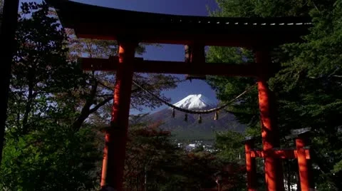 Mount Fuji Through Torii Gate Stock Footage 12399268