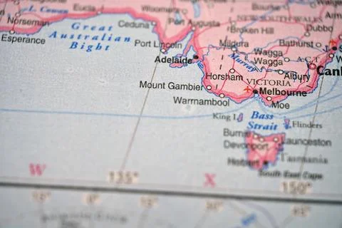 Mount Gambier World Map Location  Soft Blur Defocused Global Background wit.. Stock Photos