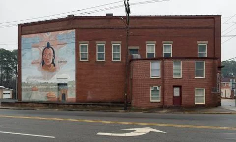 Mount Gilead, NC-Apr 07, 2018: Historical Record Art Mural-Indian Village Stock Photos