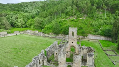 Mount Grace Priory from a drone, East Harlsey, North Yorkshire, England Video stock 277614386