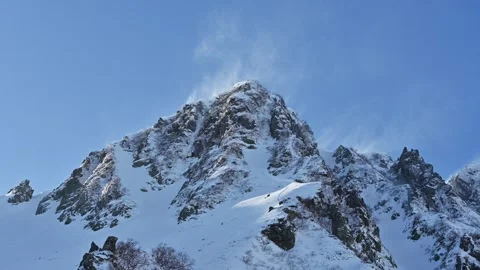 Mount Hoken and blowing snow in winter Stock Footage 330582988