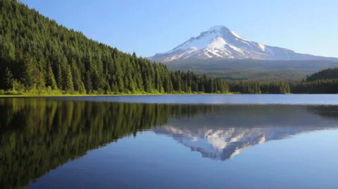 Mount Hood & Reflection at Trillium Lake in Oregon Cascade Mountains - Mt Hood Stock Footage