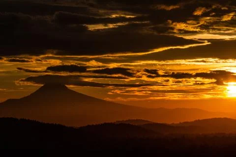 Mount Hood Sunrise from Portland Oregon Stock Photos