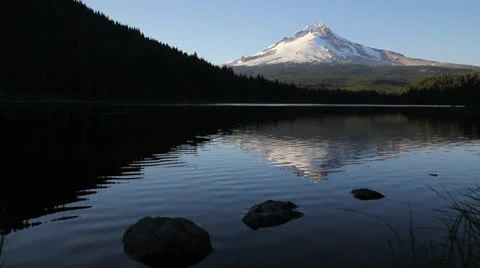 Mount Hood Water Reflection in Trillium Lake Oregon 1080p Stock Footage 24757611