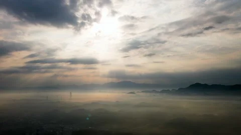 Mount Huang China large range time-lapse aerial shot Stock Footage 268192370