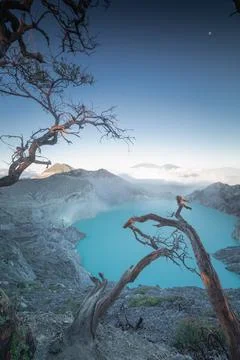 Mount Ijen is a volcano located on the border of Banyuwangi Regency and Bondo Stock Photos