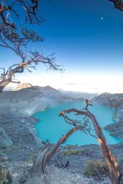 Mount Ijen is a volcano located on the border of Banyuwangi Regency and Bondo Stock Photos