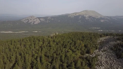 Mount Iremel and the river valley in the national nature park Stock Footage 80689675