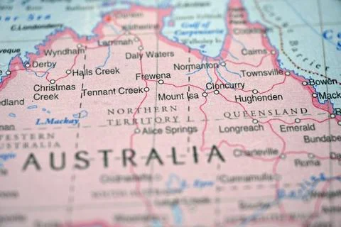 Mount Isa Mining Hub on Soft Blurred Queensland Outback Map Background with.. Stock Photos