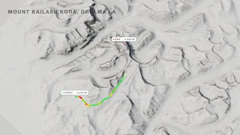Mount kailash kora drolma la 3d terrain route map seamless loop Stock Footage 341939462