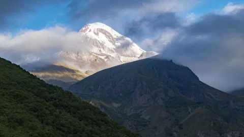 Mount Kazbek in moving clouds time lapse Stock Footage 292306485