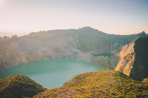Mount Kelimutu is a volcano that has a lake crater after a large eruption. .. Stock Photos