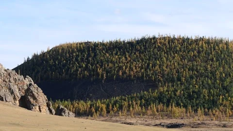 Mount Khorgo uul is the crater of an ancient extinct volcano. Stock-Footage 234966538