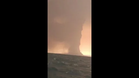 Mount Krakatoa Erupting with Volcanic Ash and Smoke Video stock 344810215