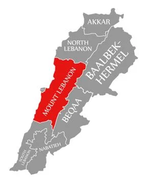 Mount Lebanon red highlighted in map of Lebanon Stock Illustration