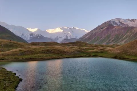 Mount Lenin seen from Basecamp in Kyrgyzstan taken in August 2018 Stock Photos