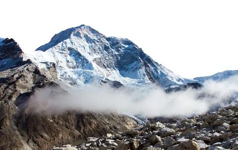 Mount Makalu with cloud isolated on white sky background Stock Photos