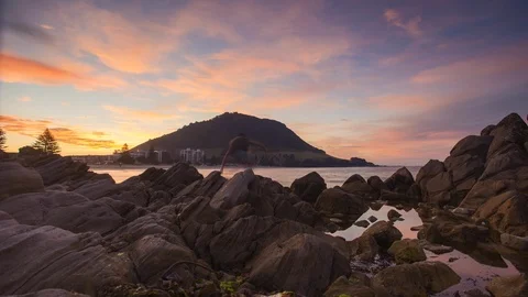 Mount Maunganui Sunset Motion Time-lapse Stockbeeldmateriaal 96586883