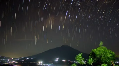 Mount Merapi and Star Trails night timelapse Video stock 51414740