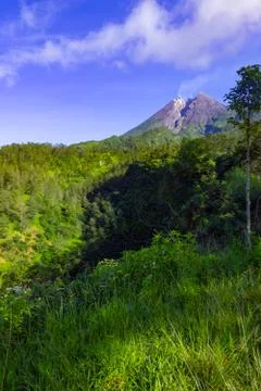 Mount merapi most active volcanic mount seen from deles village central java Fotos de archivo