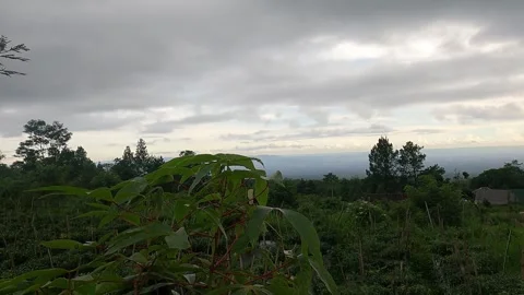 Mount Merapi Slope Panorama in Heavy Cloud Cover – Indonesia Volcano Landscape Stock Footage 321322979