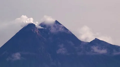 Mount Merapi. Smoking vent of most active volcano in Indonesia. Java Stock Footage 74399863